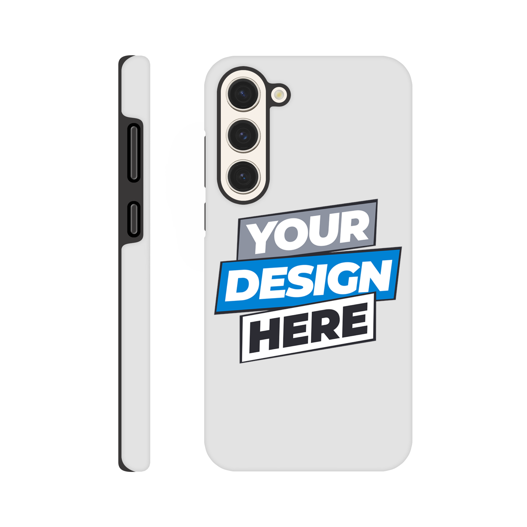 Print on demand gloss tough phone case for Samsung with customizable design, dual-layer protection, and wireless charging compatibility.
