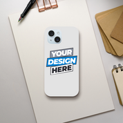 Glossy tough iPhone case with customizable design on a minimal desk setup. Ideal for durable protection and visual appeal.