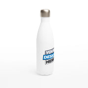 White 17oz stainless steel water bottle with customizable design and leak-proof cap, perfect for keeping drinks hot or cold on the go.