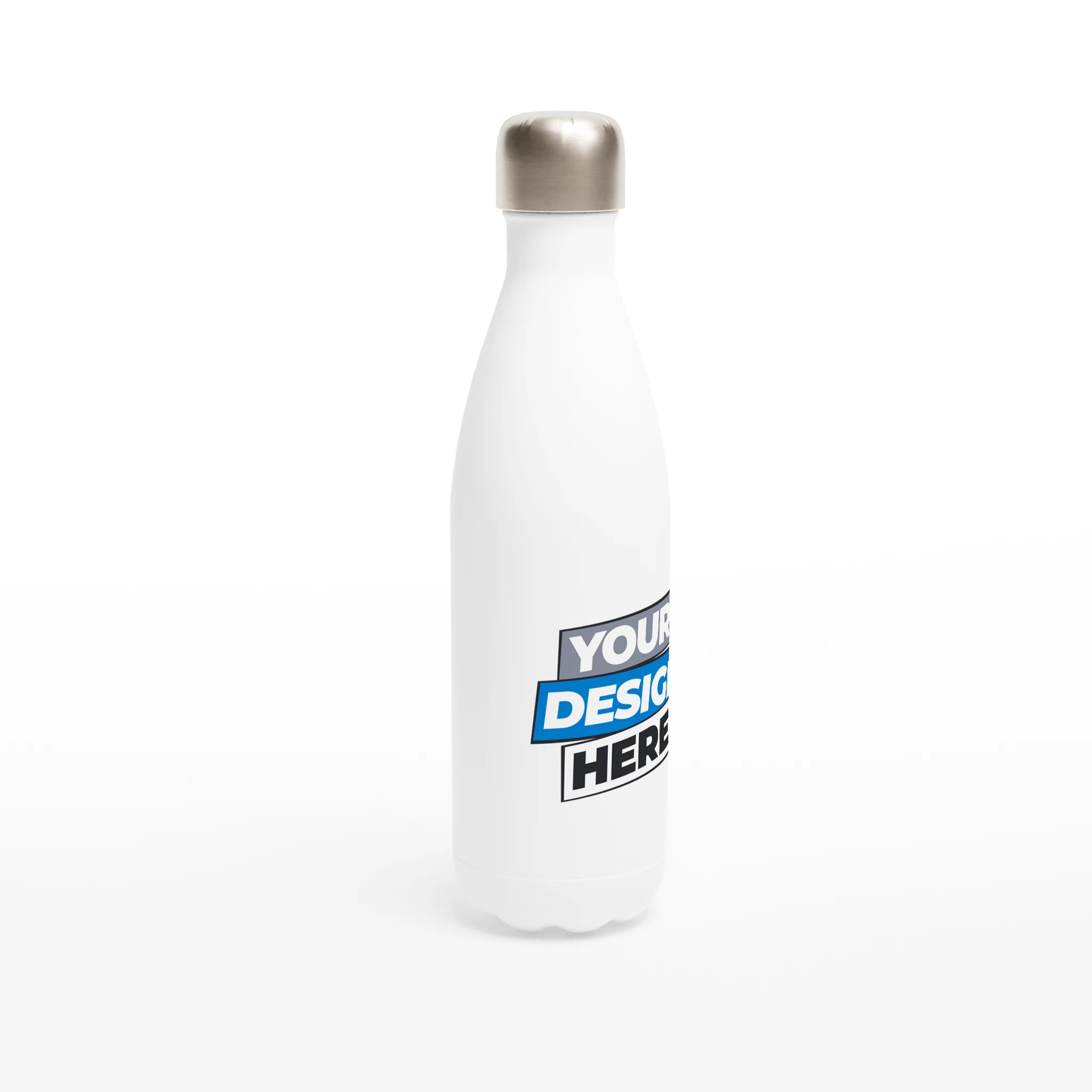 White 17oz stainless steel water bottle with customizable design and leak-proof cap, perfect for keeping drinks hot or cold on the go.