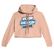 Elowen cropped hoodie with 'Your Design Here' print, featuring a raw hem and drawcord hood, perfect for cozy streetwear style.
