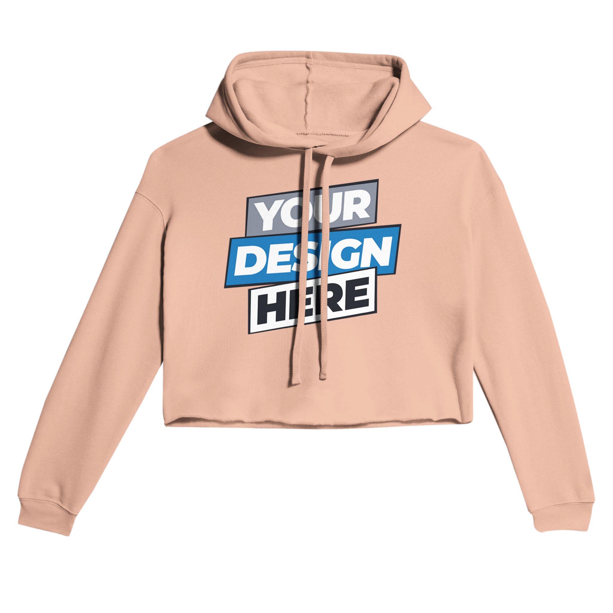 Elowen cropped hoodie with 'Your Design Here' print, featuring a raw hem and drawcord hood, perfect for cozy streetwear style.