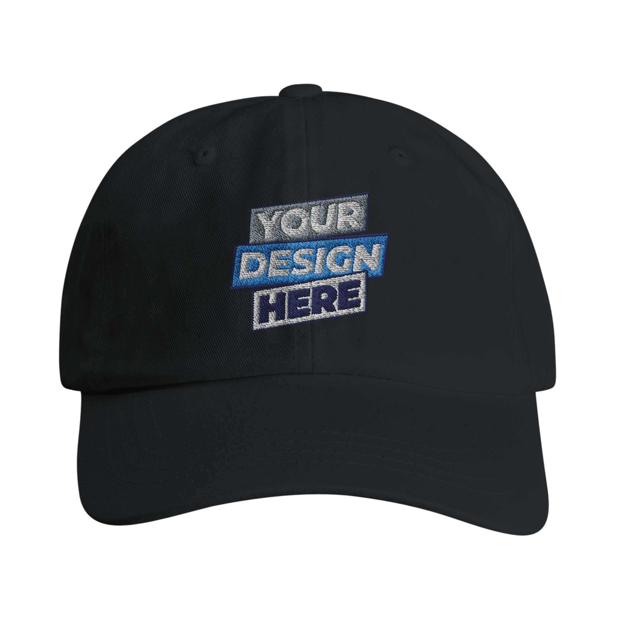 Black Larnyx Cotton Dad Cap with customizable design on front, featuring a low-profile structure and adjustable fit.