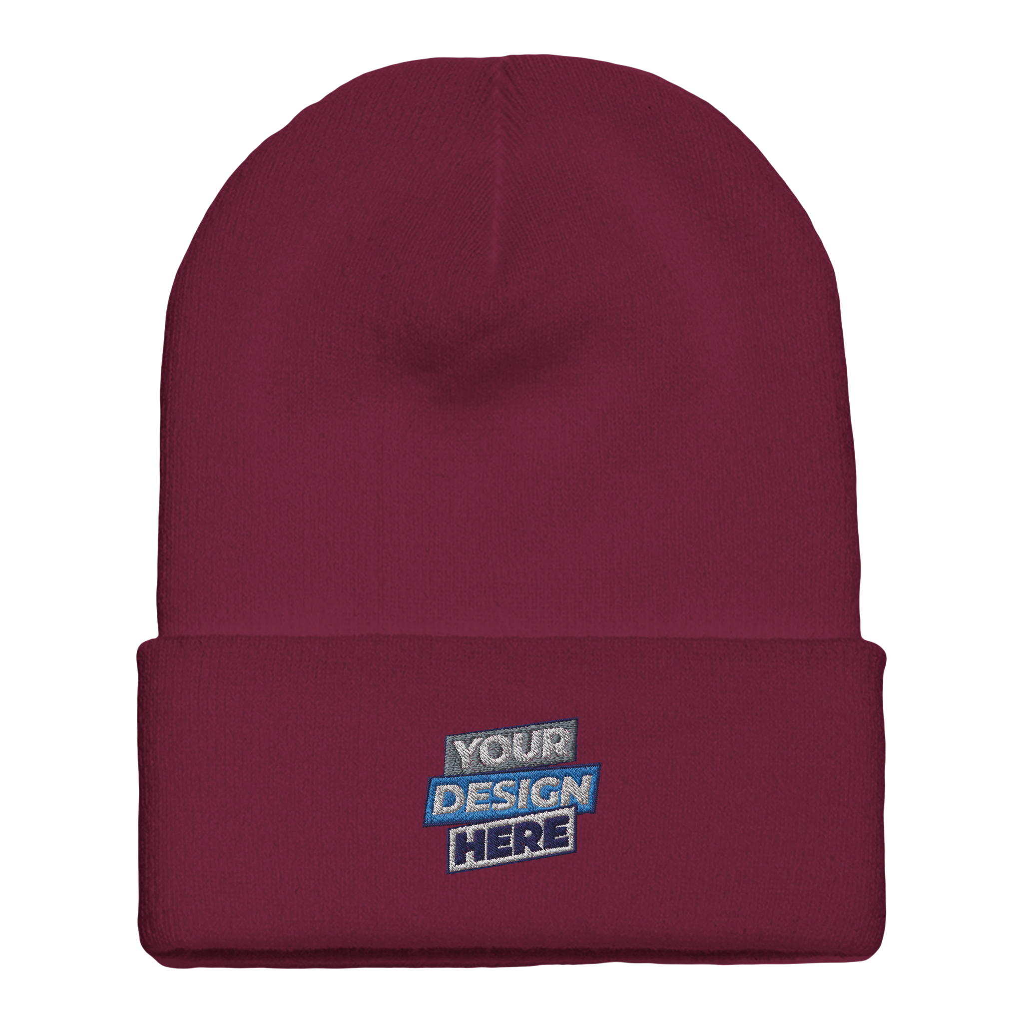 Henthor cuffed beanie, burgundy, featuring customizable embroidery design, crafted from dense acrylic for warmth and comfort.