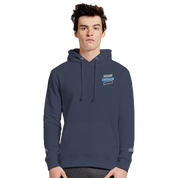 Elmoré Premium Pullover Hoodie with custom design, featuring mid-weight shrink-resistant fabric and a three-panel hood, shown on a model.