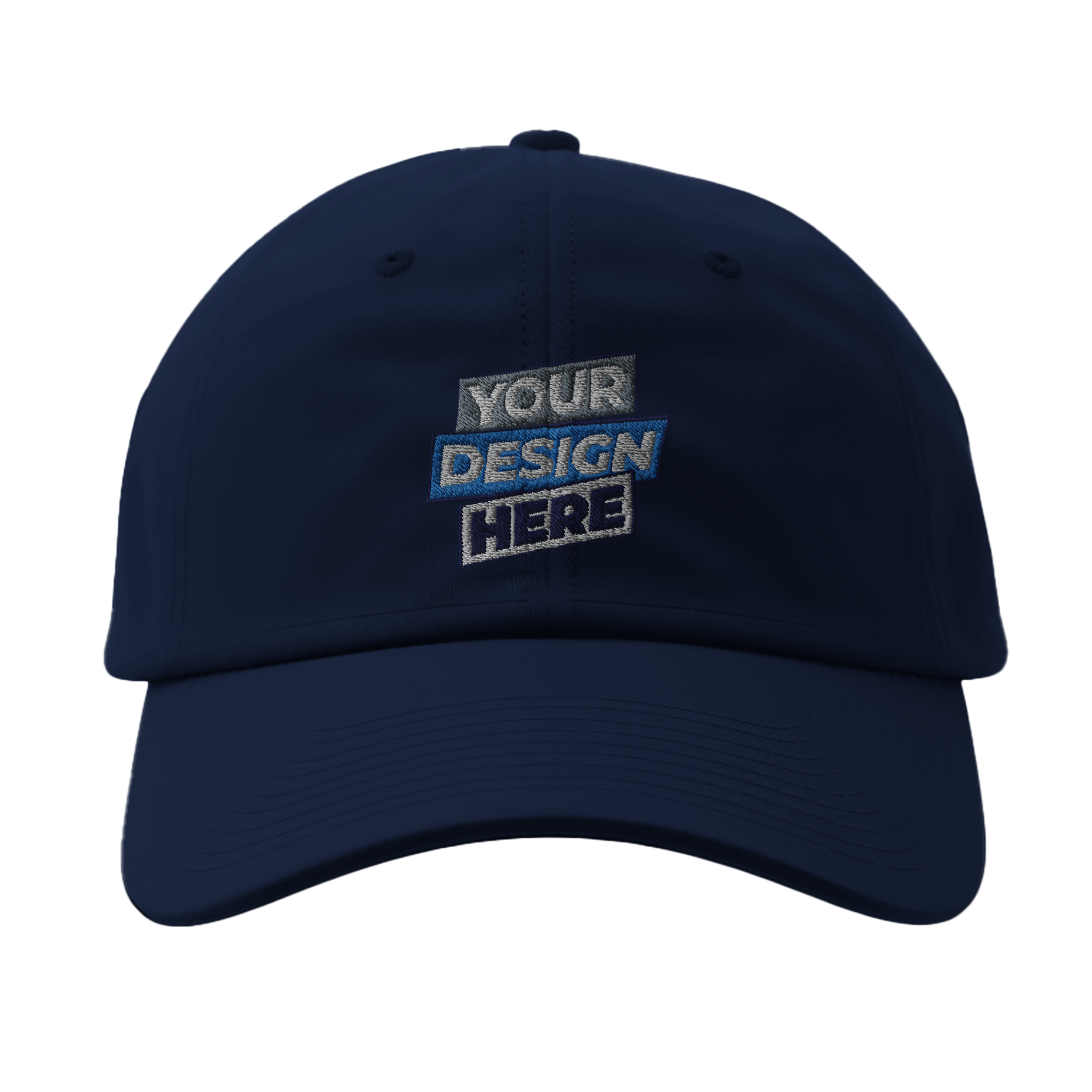 Navy Flexfit 6277 fitted baseball cap with customizable front design and athletic shape featuring a curved visor.