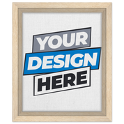 Custom framed canvas with text 'Your Design Here' in natural wood frame, suitable for personalized art displays.