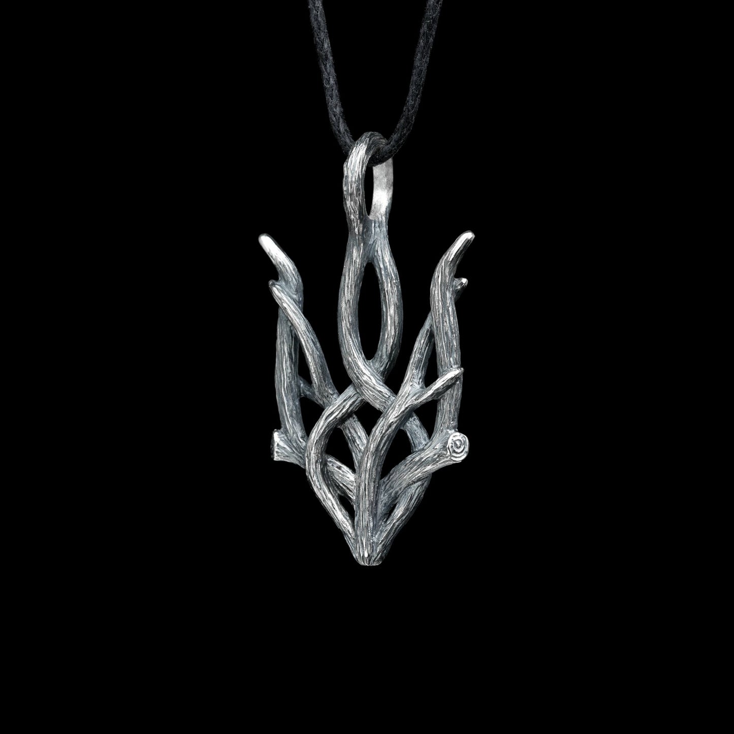 Silver Pendant "Forest Trizub" with oxidized finish, inspired by nature, symbolizing Ukrainian heritage and national pride.