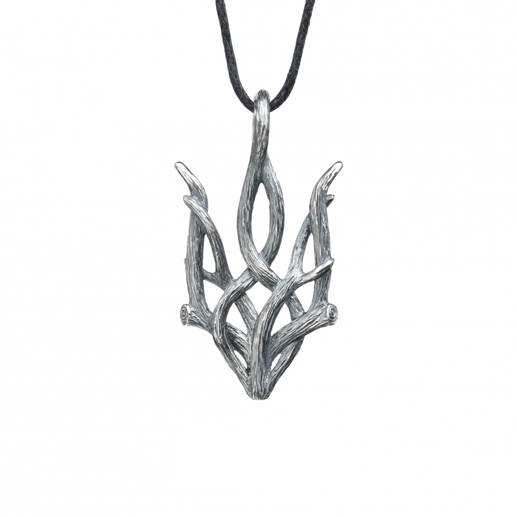 Sterling silver "Forest Trizub" pendant with oxidized finish, symbolizing Ukrainian heritage and nature-inspired design.