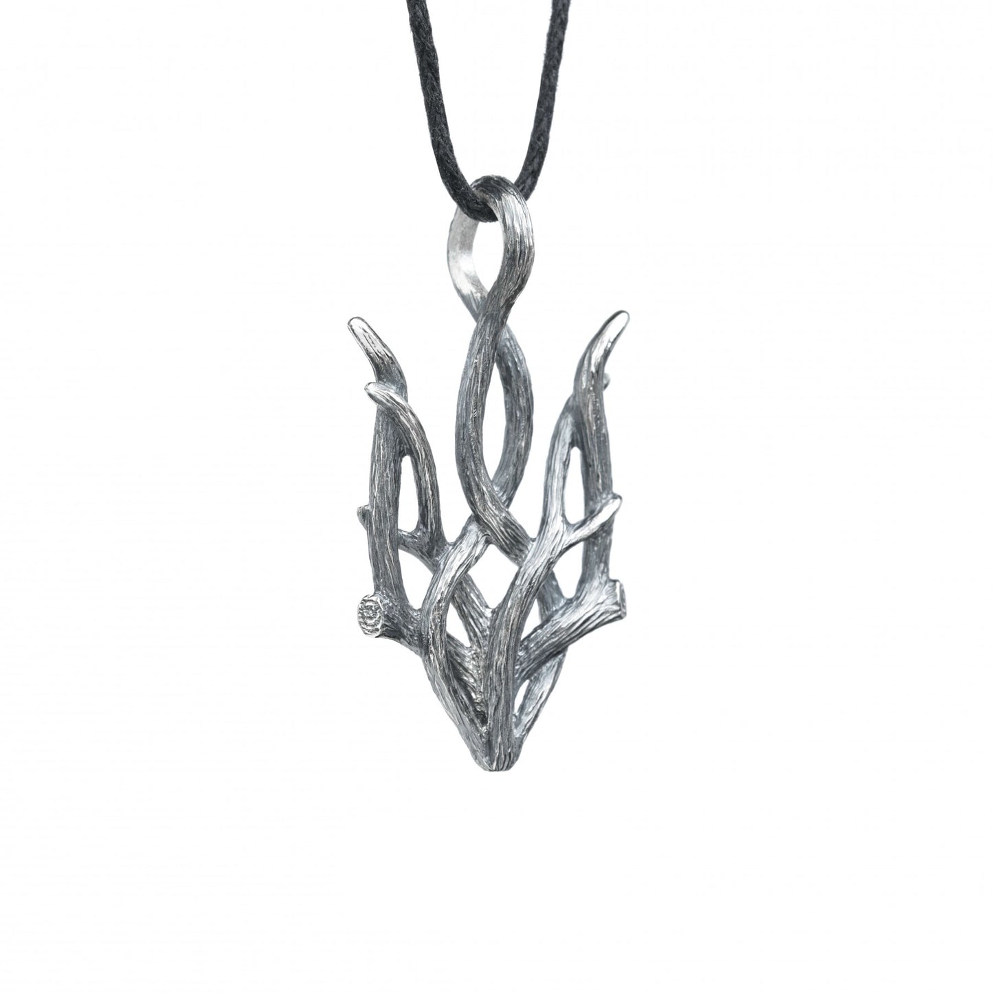 Silver Pendant "Forest Trizub" with oxidized finish, inspired by nature, celebrating Ukrainian heritage, handcrafted sterling silver.