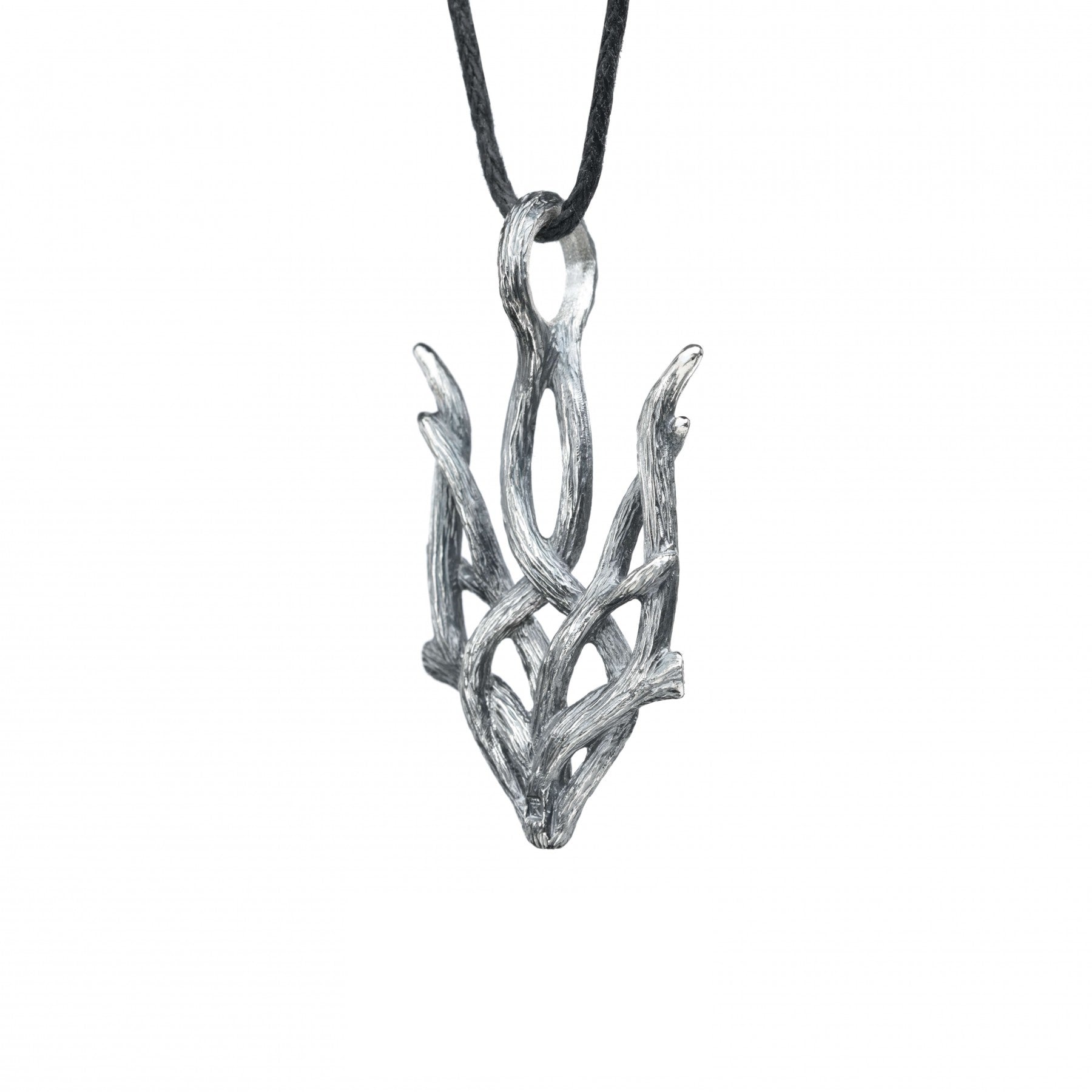 Silver pendant "Forest Trizub" with nature-inspired design and oxidized finish, symbolizing Ukrainian heritage and national pride.