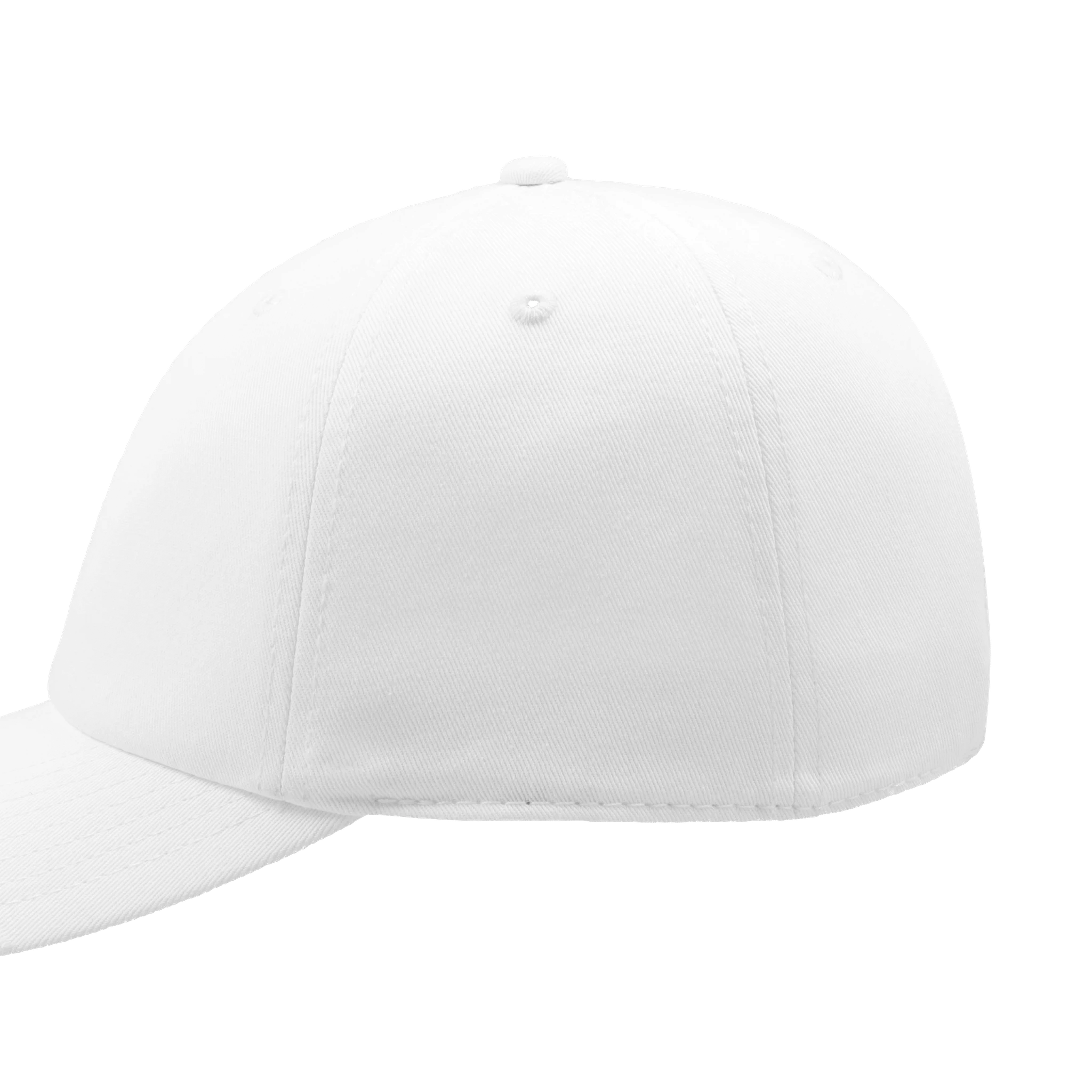 White Flexfit 6277 fitted baseball cap with curved visor, ideal for style and comfort.