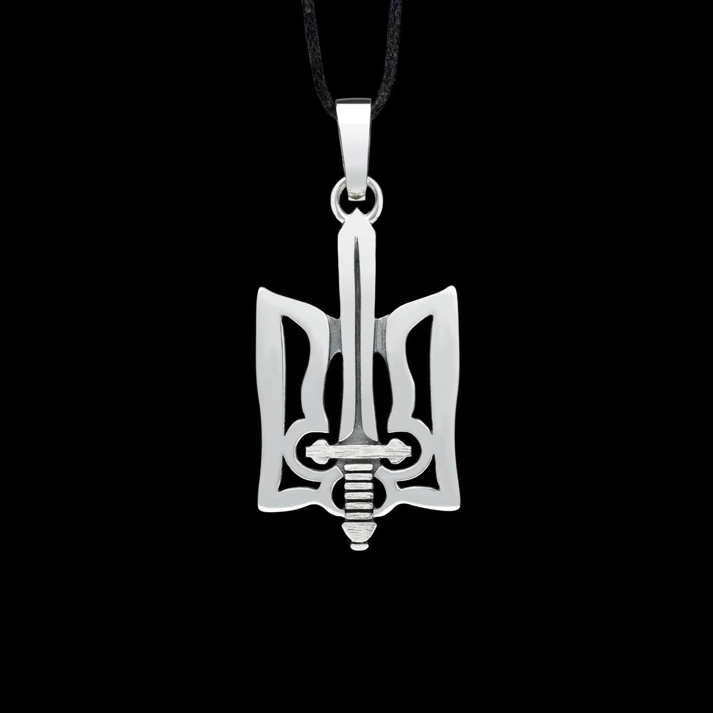 Sterling silver "Trizub with Sword" pendant, Ukrainian heritage symbol, oxidized finish, national pride, handcrafted jewelry.