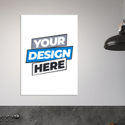 Mockup of a customizable fine art poster with text 'Your Design Here' against a grey wall, ideal for showcasing vivid artwork.