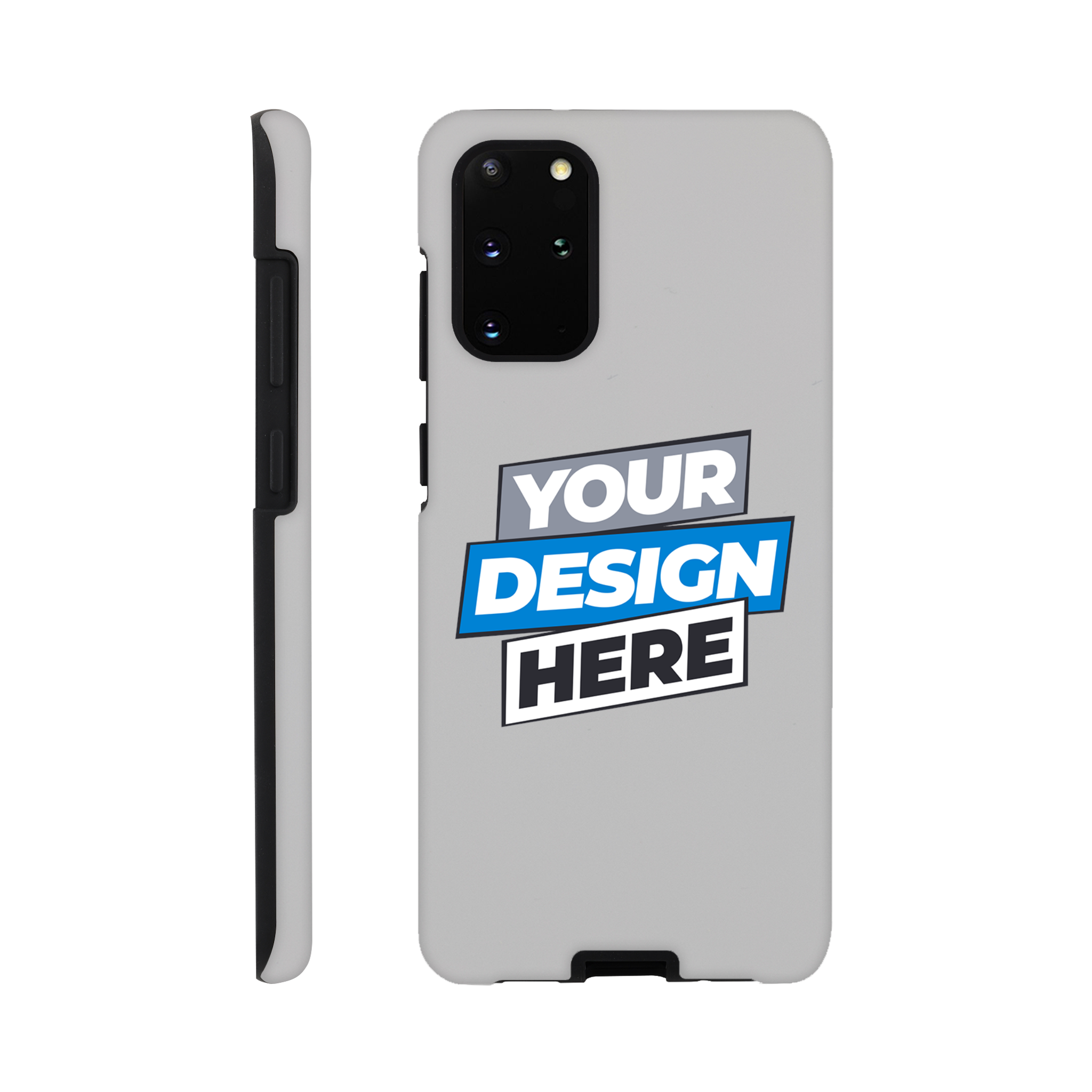 Print on demand gloss tough phone case for Samsung with custom design, dual-layer protection, high-gloss finish and wireless charging compatibility.