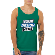 Unisex Calvoro cotton tank in green with customizable print design template, rounded neckline, breathable, tailored fit for men.