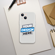 Transparent Flexi Case with customizable design on a notepad, offering impact resistance and wireless charging compatibility.