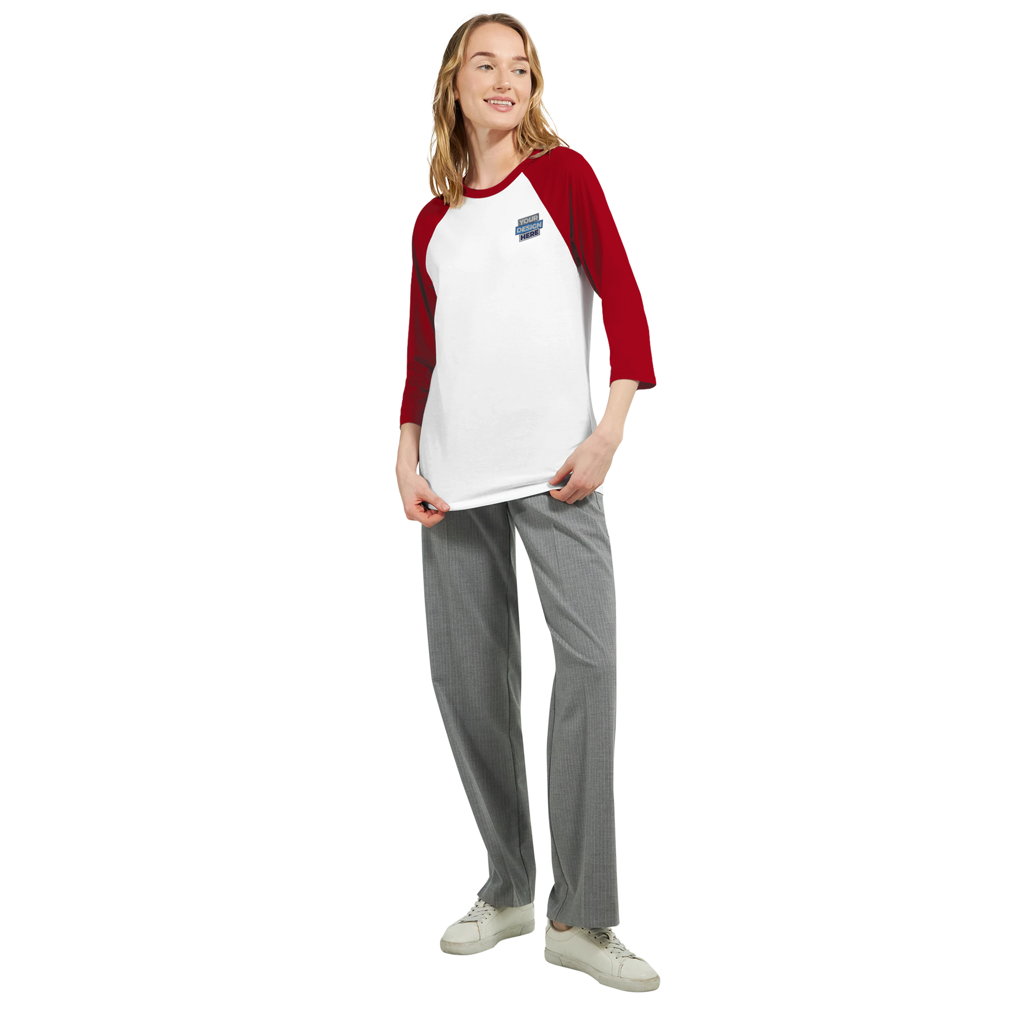 4 sleeves, showcasing the baseball-inspired style and classic fit.