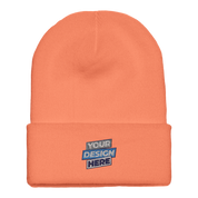 Henthor cuffed beanie for personalized embroidery, warm hypoallergenic acrylic knit, orange color with your design placeholder