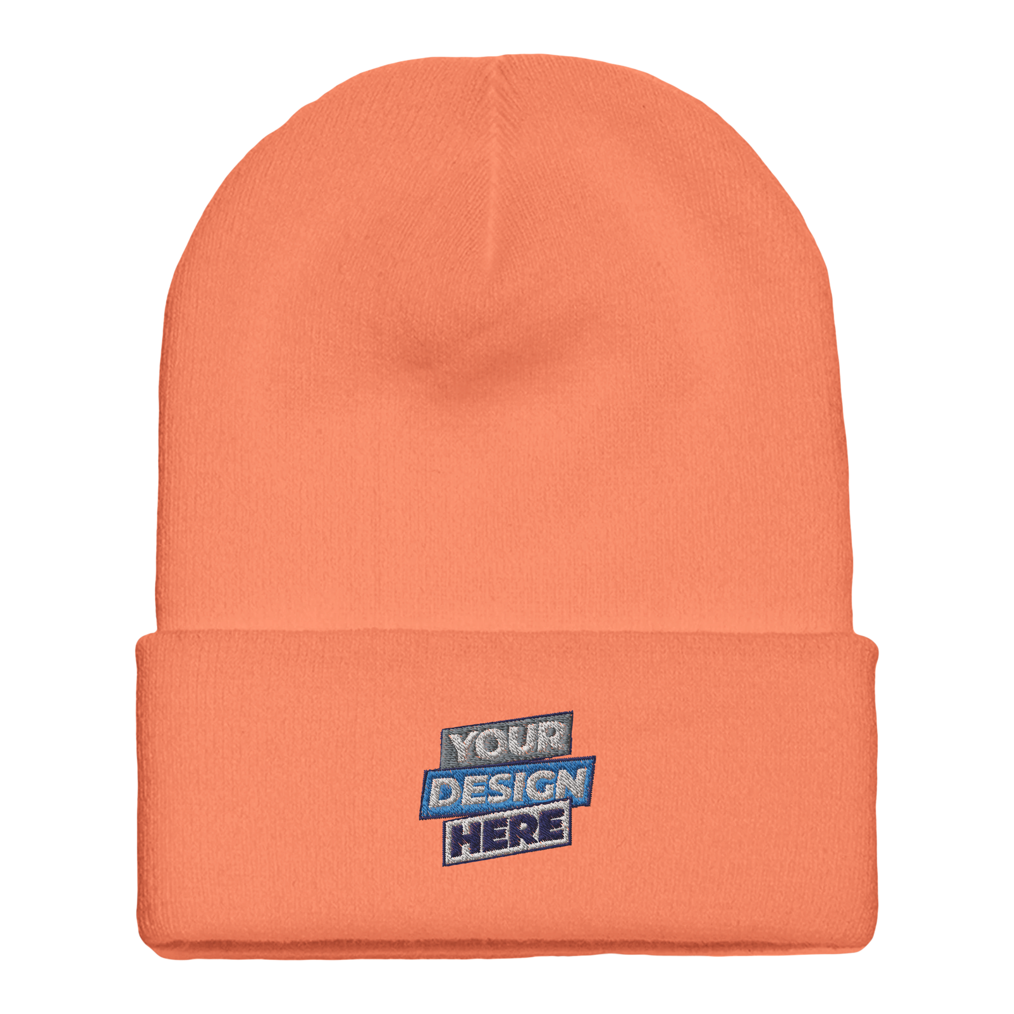 Henthor cuffed beanie for personalized embroidery, warm hypoallergenic acrylic knit, orange color with your design placeholder