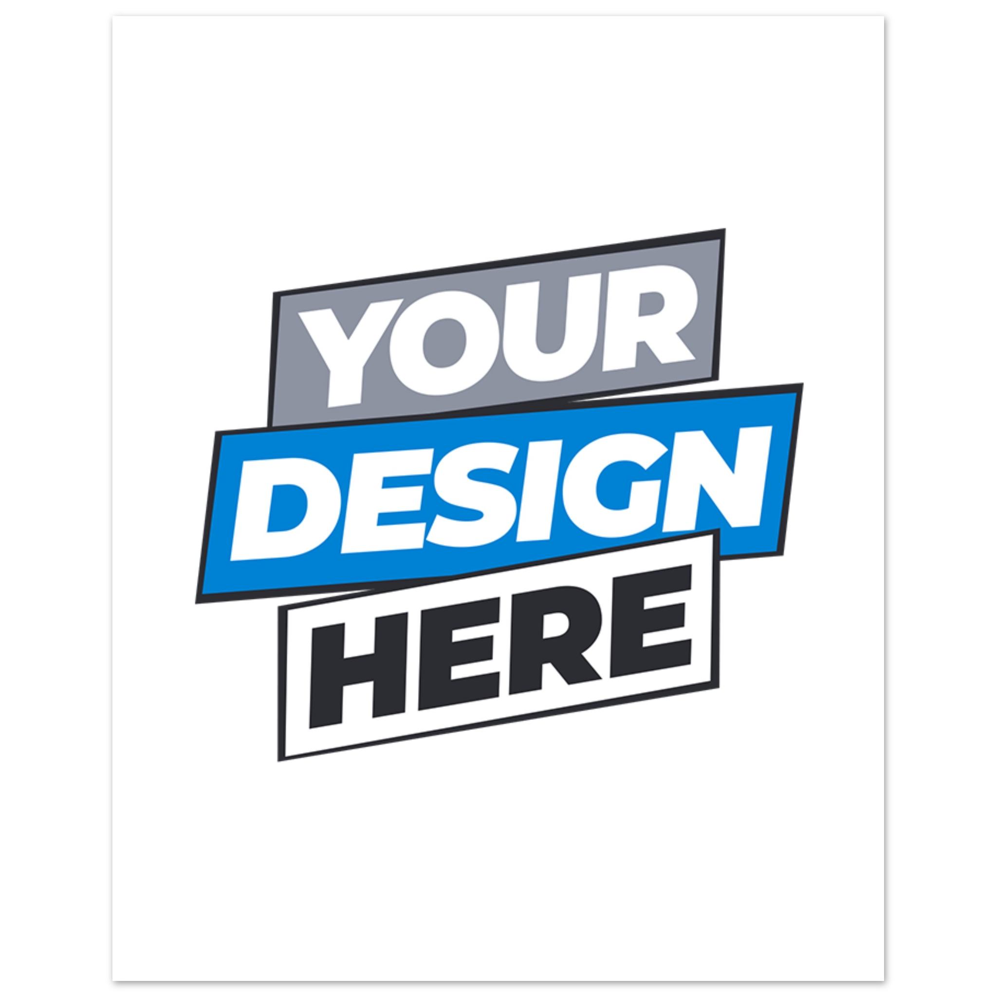 Custom fine art poster mockup with text 'Your Design Here', featuring smooth matte finish and vivid colors using 12-color printing.