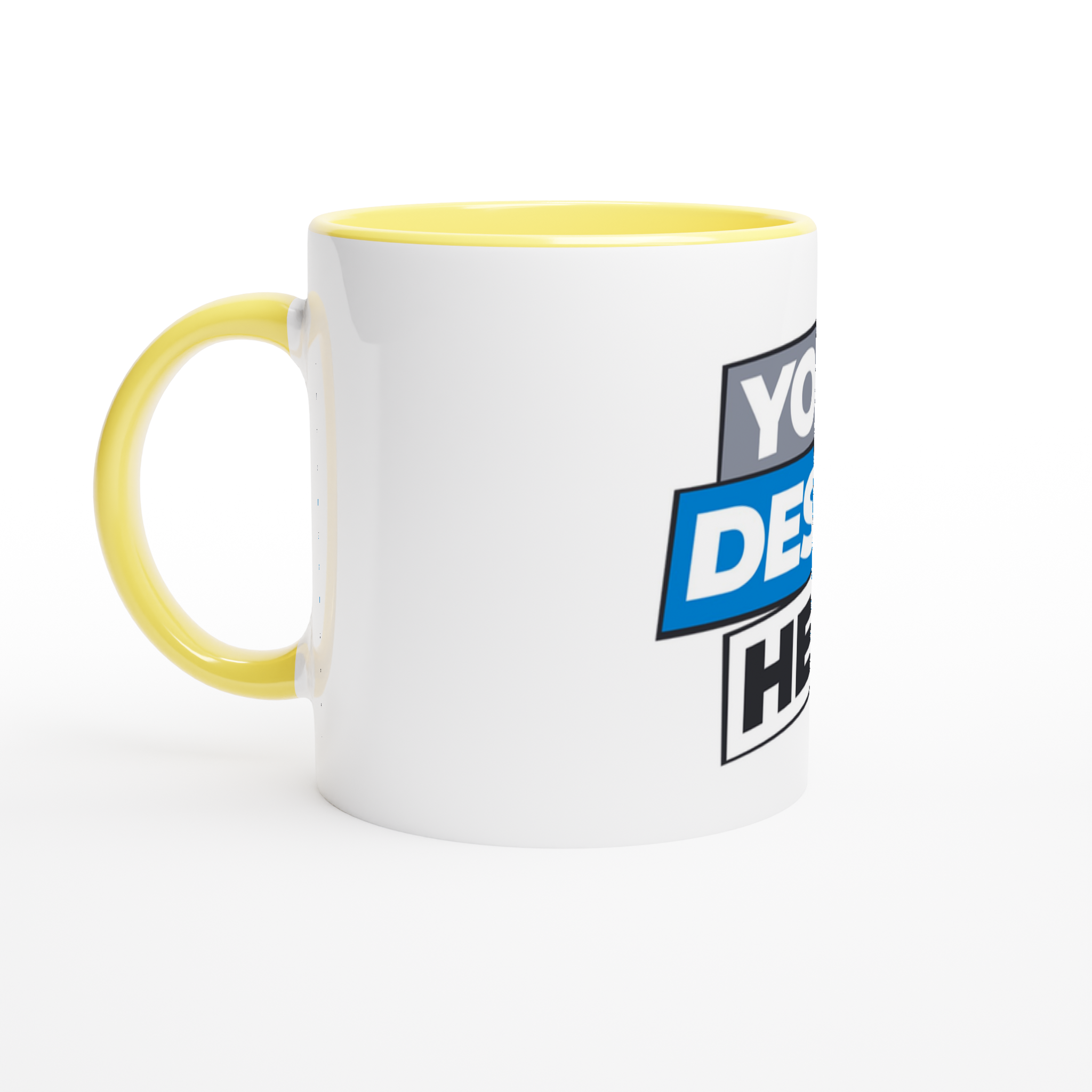 Print on Demand Ceramic Mug with Yellow Accent, High-Quality Design, Ideal for Coffee or Tea, 11 oz Capacity
