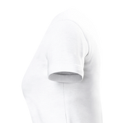 Side view of Zalmera Women's Cotton T-Shirt showcasing soft ring-spun cotton and semi-fitted style for print on demand customization.
