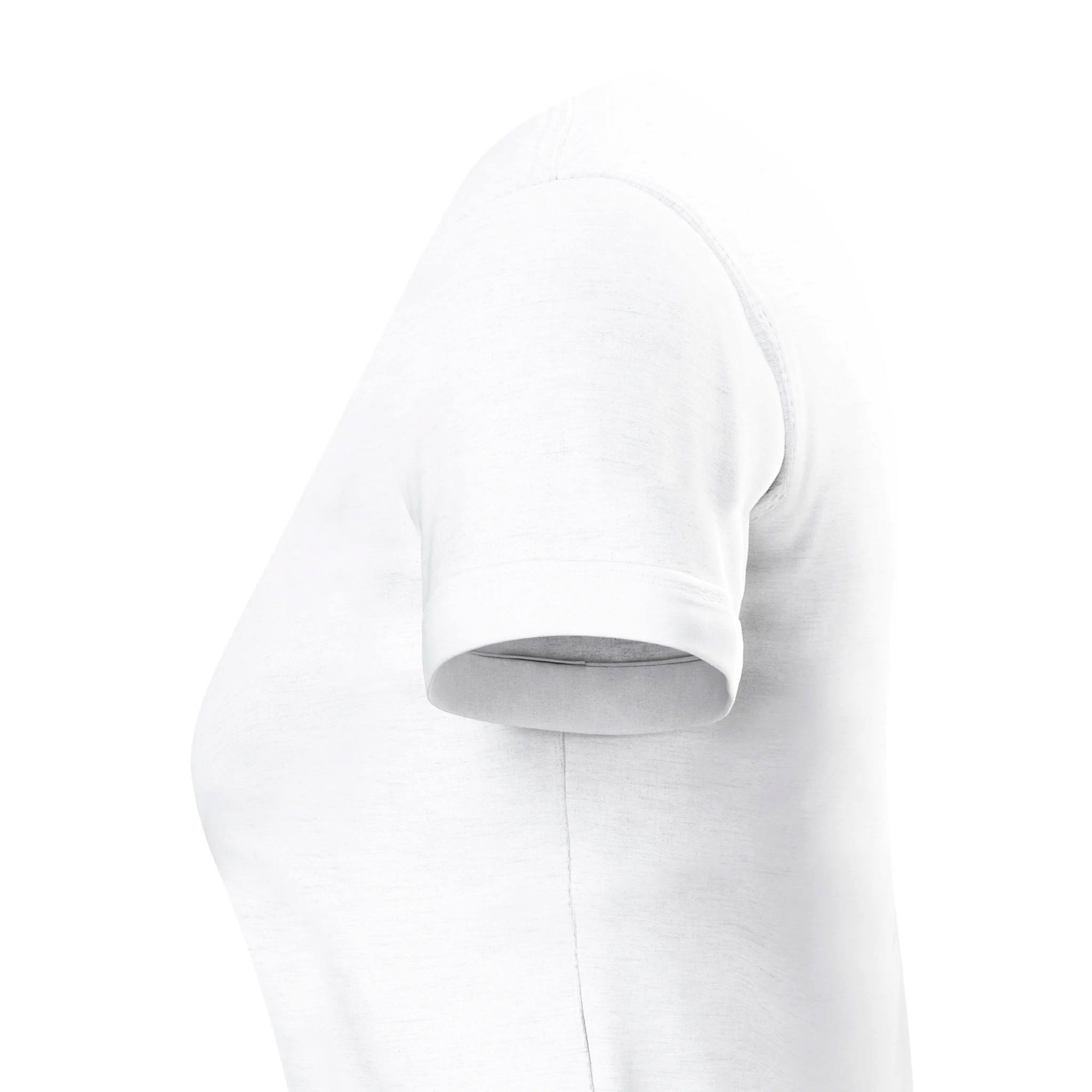 Side view of Zalmera Women's Cotton T-Shirt showcasing soft ring-spun cotton and semi-fitted style for print on demand customization.