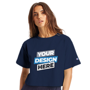 Woman wearing Virelle Cropped Cotton Tee with custom print, showcasing relaxed, durable cotton design and streetwear style.