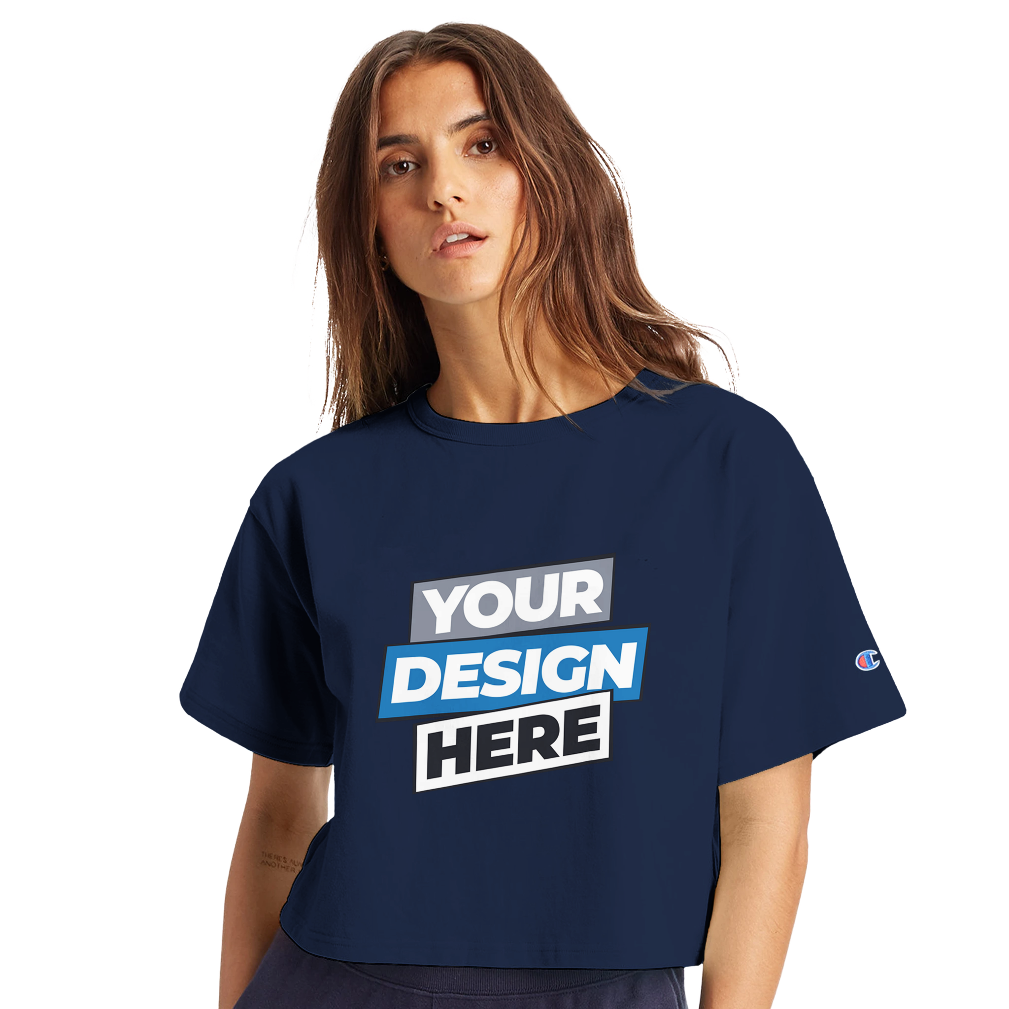 Woman wearing Virelle Cropped Cotton Tee with custom print, showcasing relaxed, durable cotton design and streetwear style.