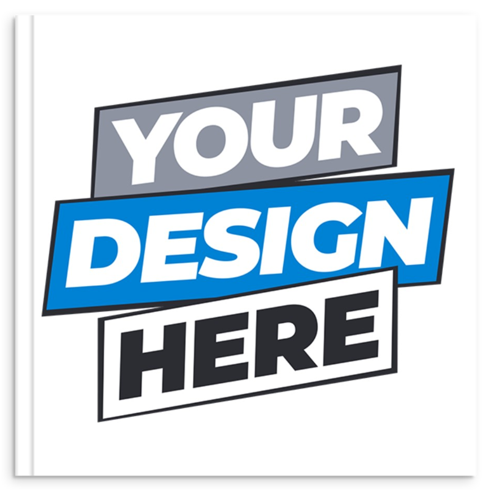 Customizable luxe hardcover photo book with "Your Design Here" on cover, featuring premium sustainable materials and matte finish.