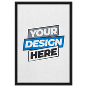 "Custom framed canvas with black frame showcasing 'Your Design Here' text for personalized art prints."