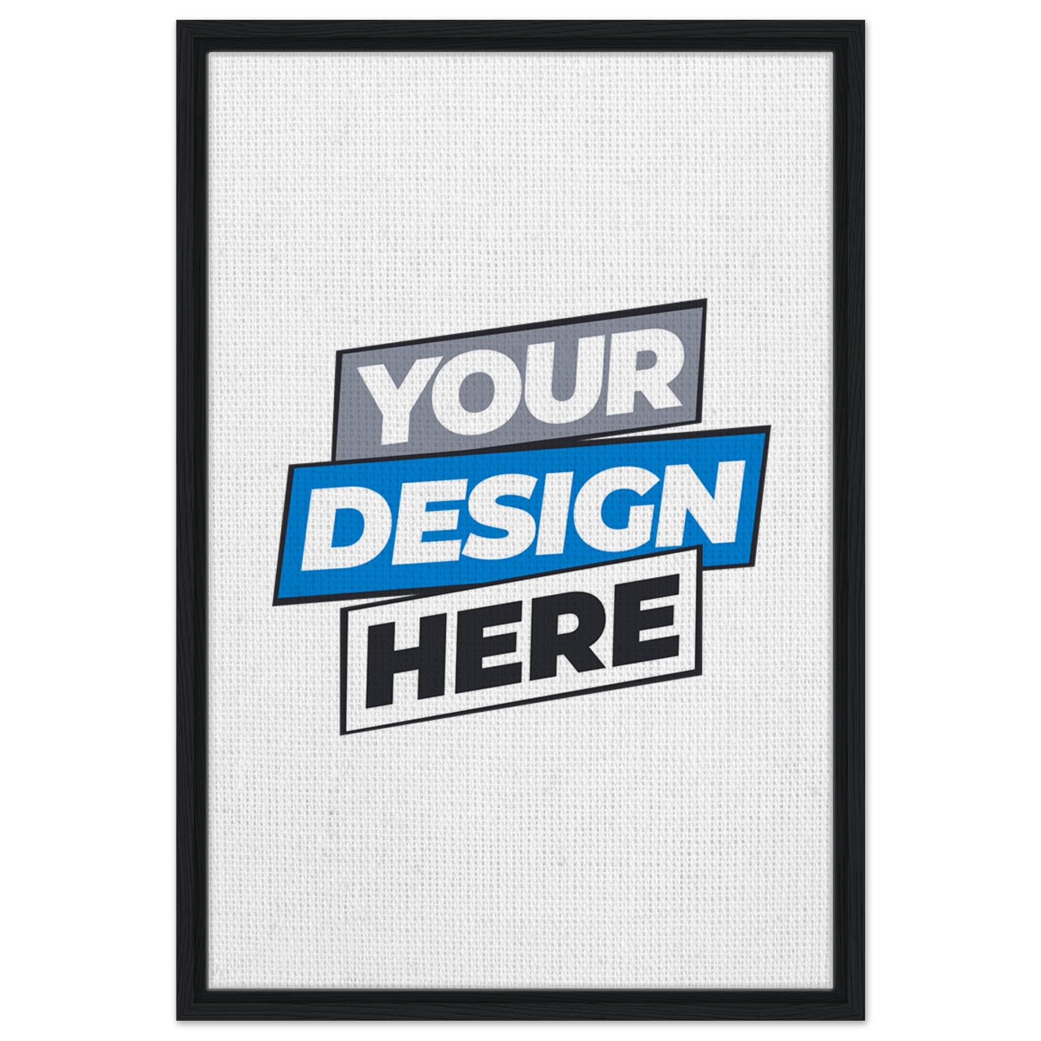 "Custom framed canvas with black frame showcasing 'Your Design Here' text for personalized art prints."
