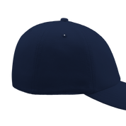 Navy blue Larnyx dad cap with relaxed unstructured crown and six-panel design, featuring an adjustable brass buckle for modern fit.