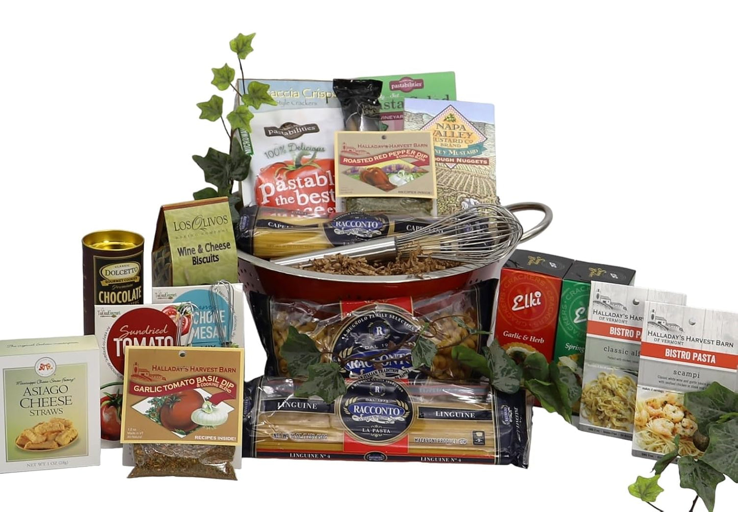 Italian Holiday Feast Gift Basket with pasta, sauces, biscotti, and gourmet treats for a festive Christmas feast.