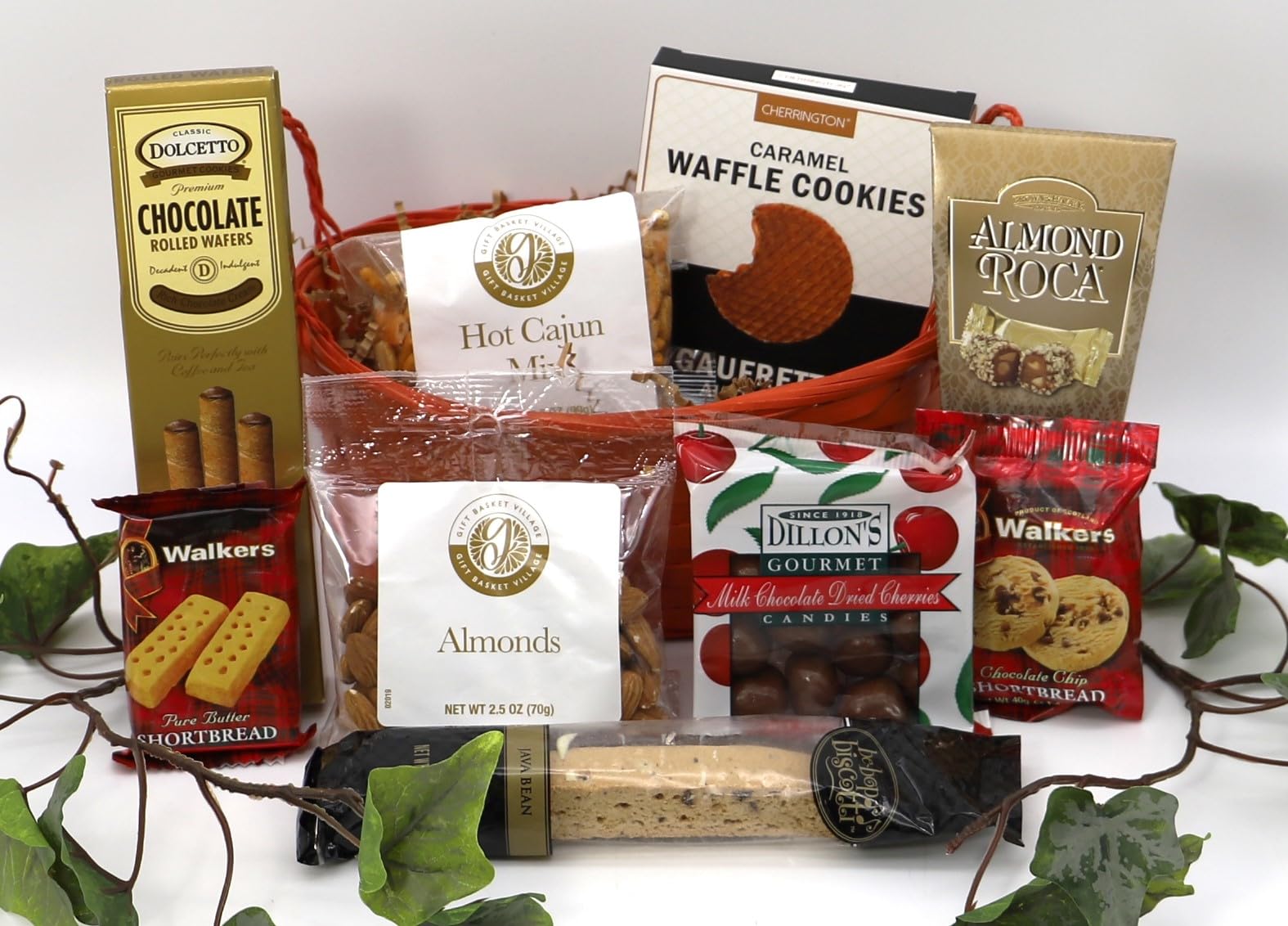 Gourmet gift basket with sausages, cheeses, nuts, wafers, and cookies, perfect for any occasion celebrating luxury and taste.