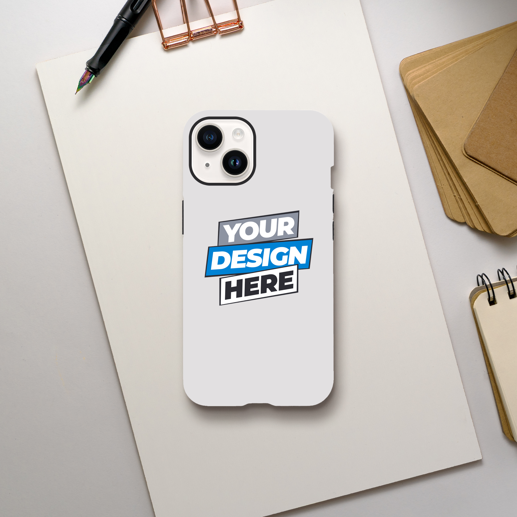 Glossy print on demand tough iPhone case with customizable design, offering dual-layer protection and wireless charging compatibility.