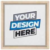 Framed canvas print mockup with customizable design, featuring natural wood frame and space for personalized artwork.