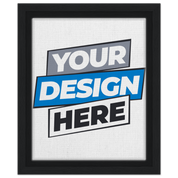 Custom framed canvas with FSC-certified wood, featuring "Your Design Here" text in black frame, perfect for personalized art spaces.