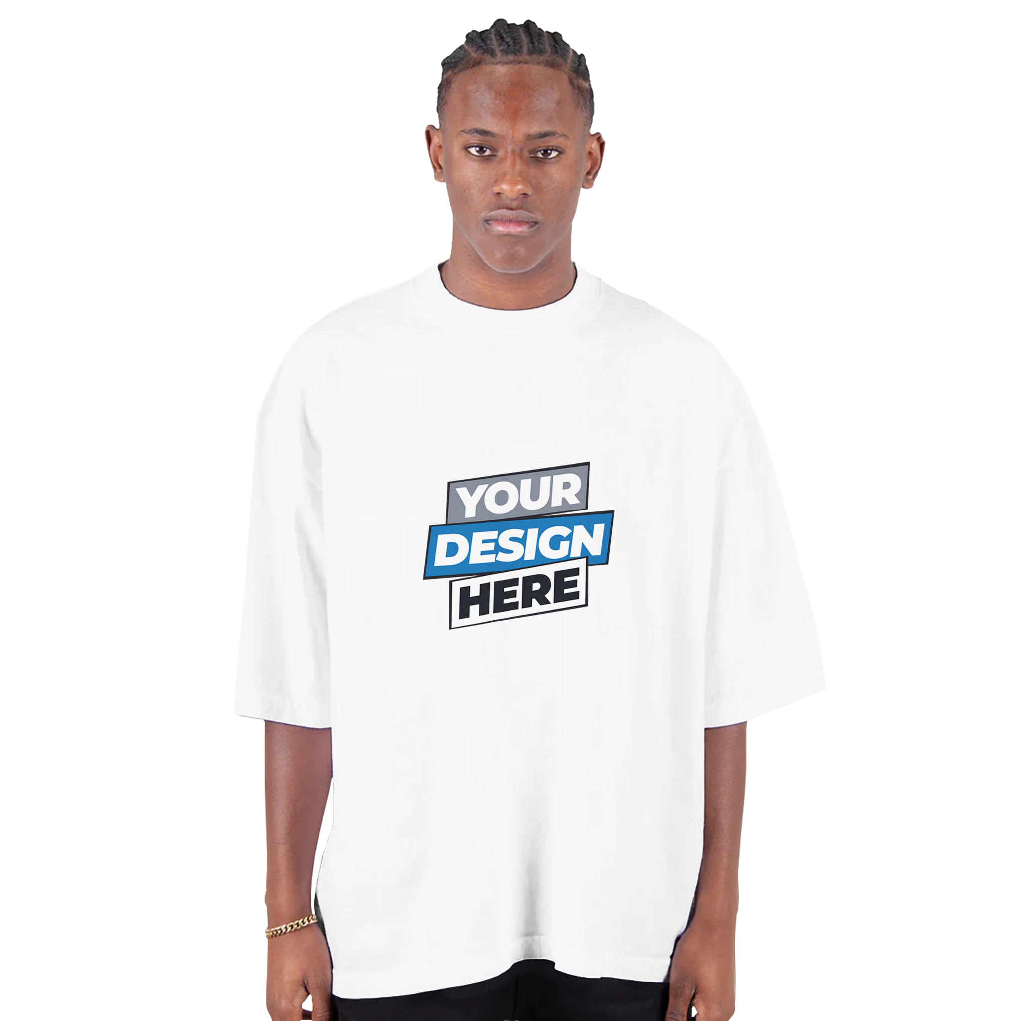 Model wearing Men's Oversized Drop-Shoulder Crewneck T-Shirt by Shaka Wear, showcasing streetwear style with a relaxed fit.