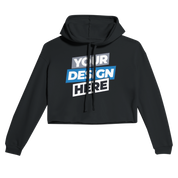 Black Elowen cropped hoodie with customizable design, featuring raw hem and dropped shoulders for streetwear style.