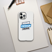 Print on Demand Gloss Tough iPhone Case with customizable design on white background, showcasing durable dual-layer protection.