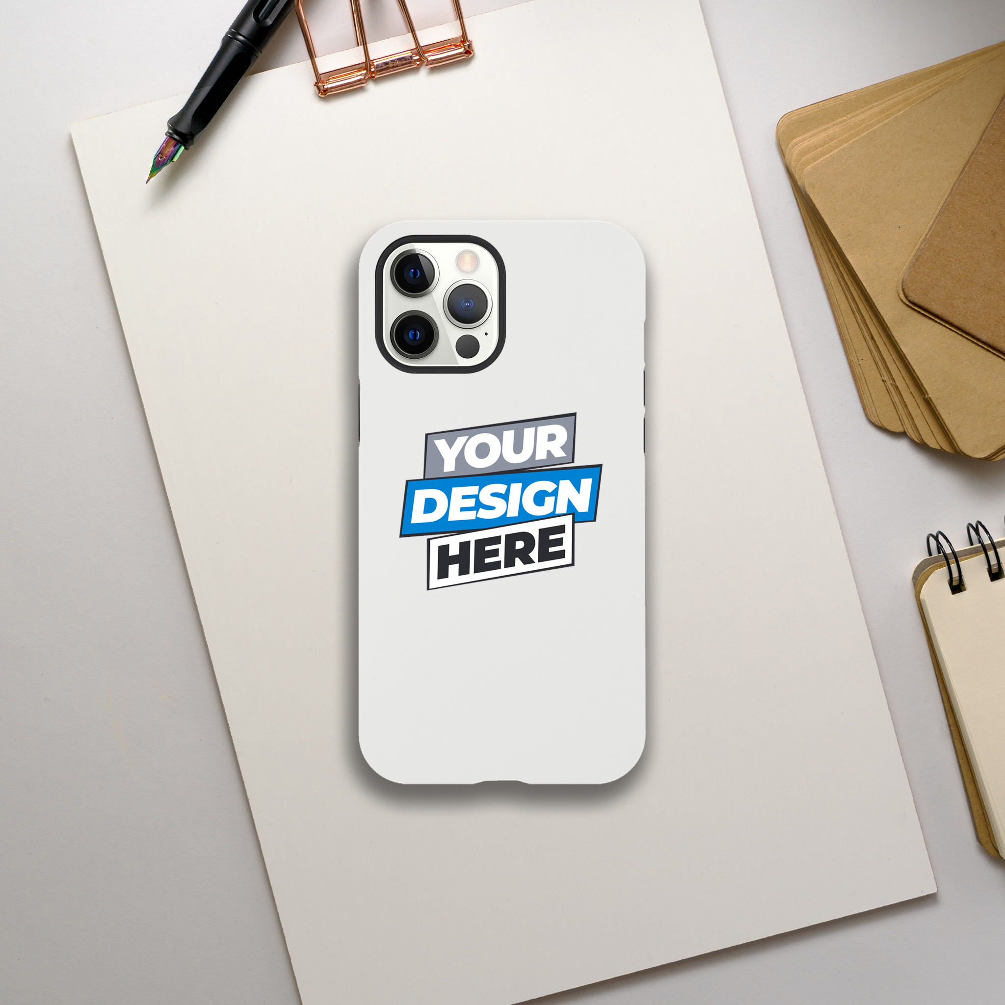 Print on Demand Gloss Tough iPhone Case with customizable design on white background, showcasing durable dual-layer protection.