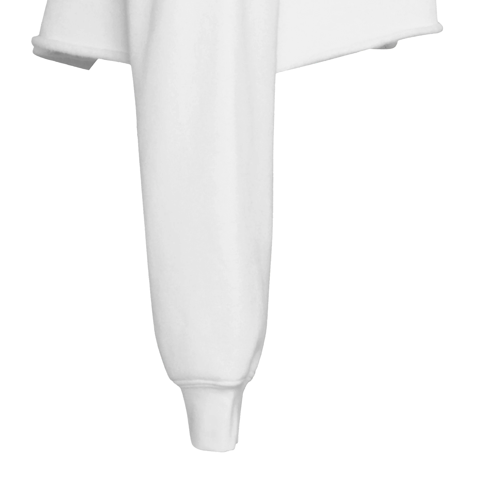 White Elowen cropped hoodie sleeve with raw hem and soft fleece interior.