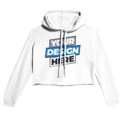 Print on Demand Elowen Cropped Hoodie with "Your Design Here" text, featuring a raw hem and drawcord hood for a modern streetwear look.