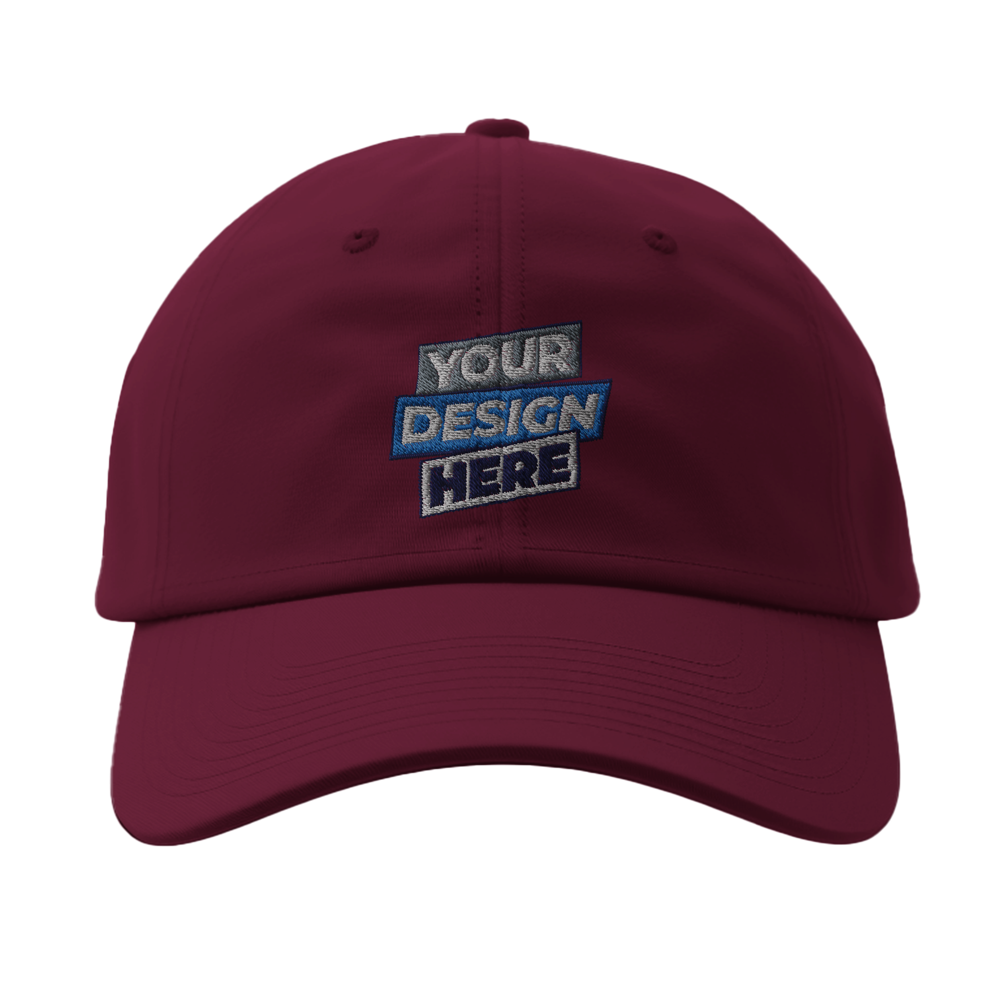 Maroon Flexfit 6277 fitted baseball cap with customizable front design, featuring a curved visor and athletic shape.