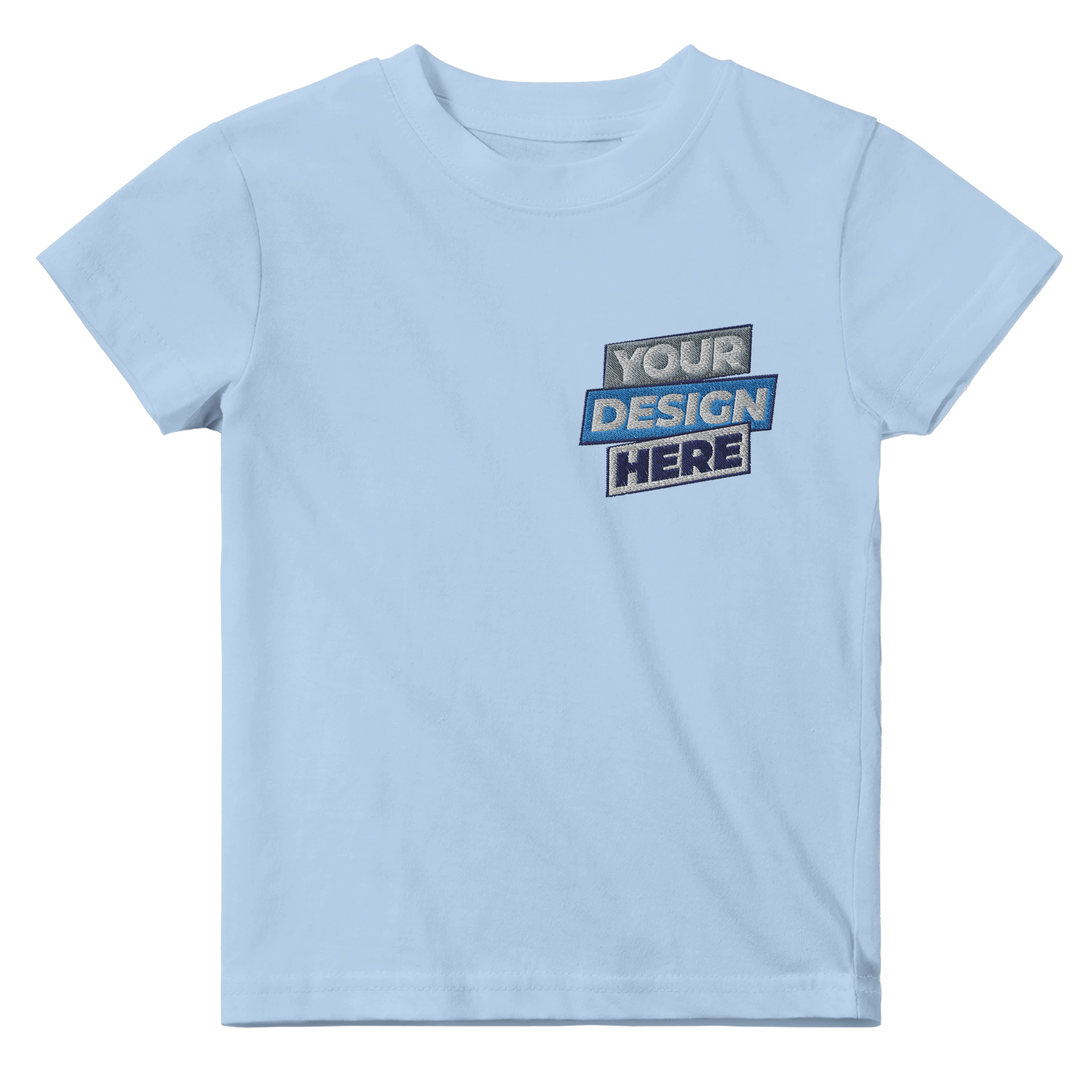 Light blue cotton baby tee with print-on-demand design, classic crewneck, and relaxed fit, perfect for custom prints and daily comfort.
