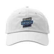 White Flexfit 6277 fitted baseball cap with customizable design space, featuring a structured style and curved visor with silver underside.