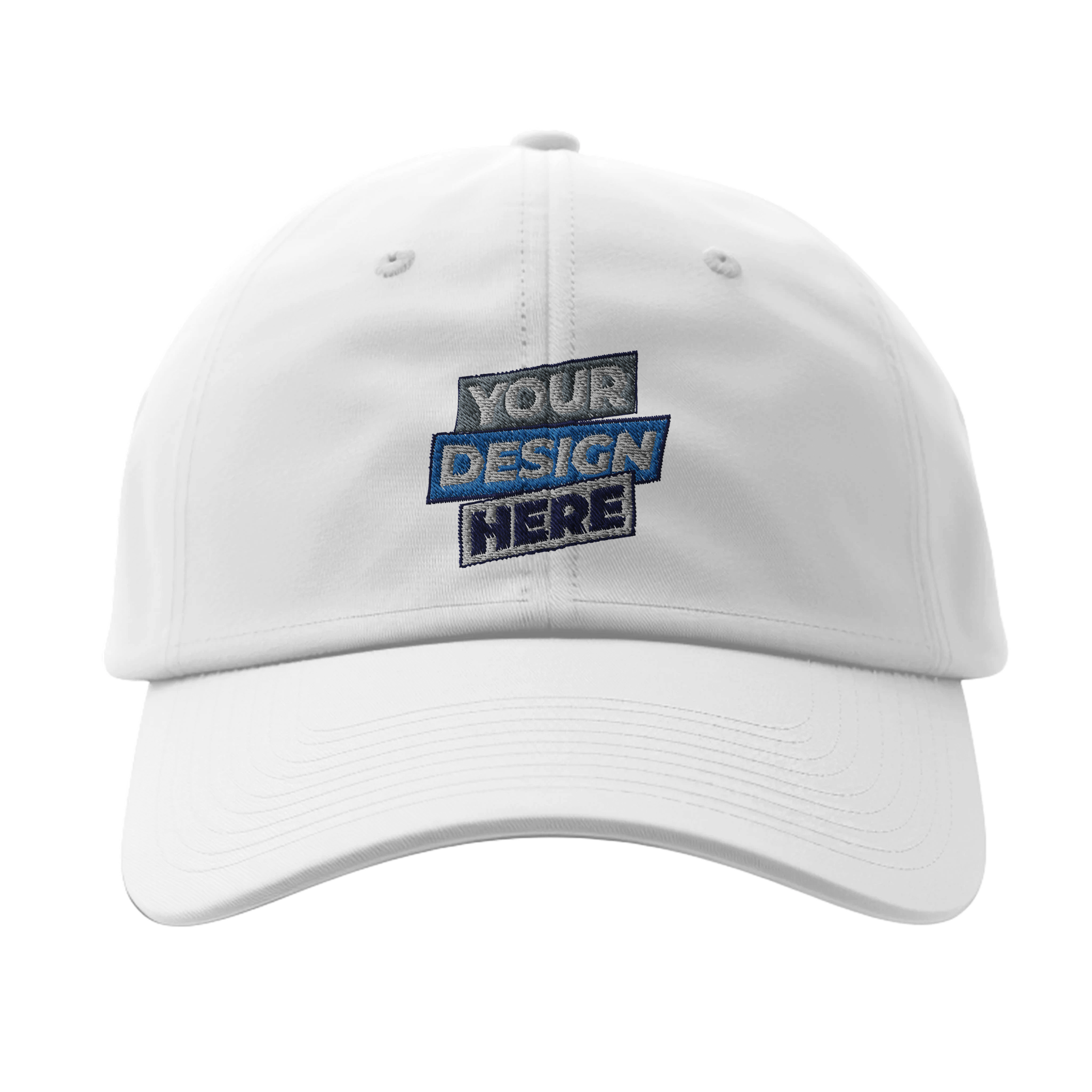 White Flexfit 6277 fitted baseball cap with customizable design space, featuring a structured style and curved visor with silver underside.