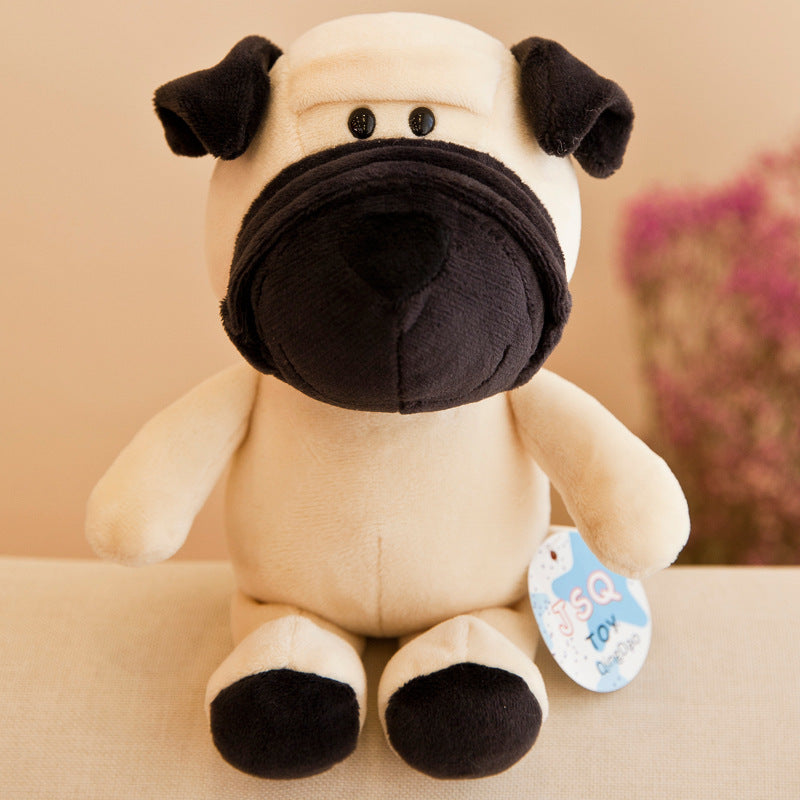 Cute plush dog toy with soft PP cotton filling, sitting on a table.